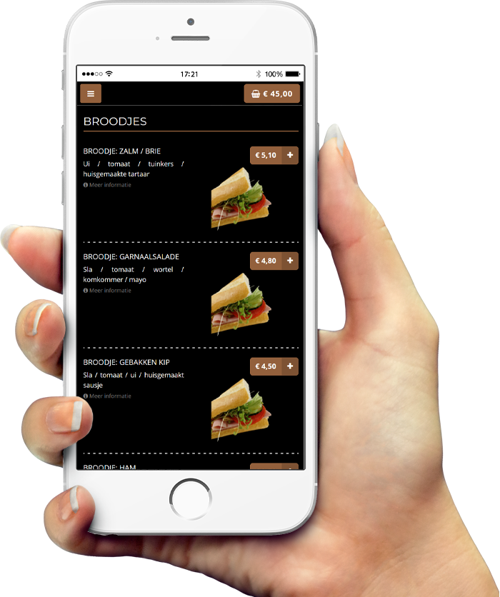 Voorbeeld van onze app op smartphone Voorbeeld van onze app op smartphone